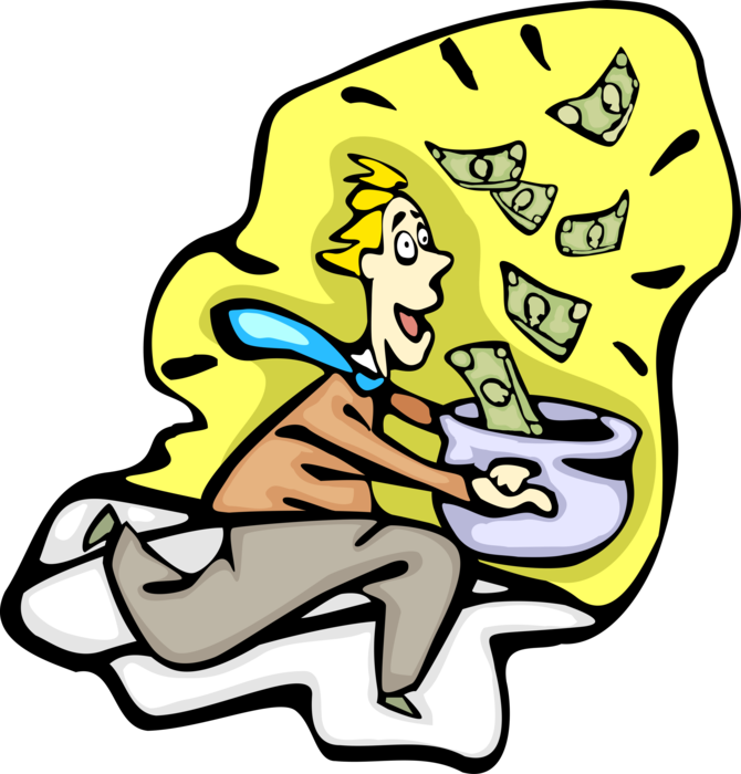 Vector Illustration of Businessman Running with Money, Financial Windfall Bonanza