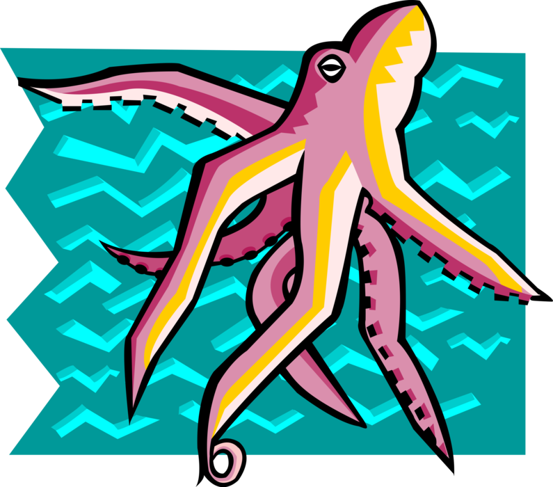 Vector Illustration of Giant Octopus Cephalopod Mollusc or Mollusk