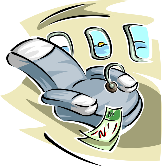 Vector Illustration of Jet Aircraft Airplane Reclining Passenger Seat in Plane Cabin