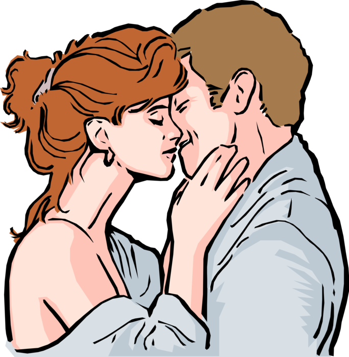 Vector Illustration of Romantic Couple Embrace and Kiss to Show Affection and Love