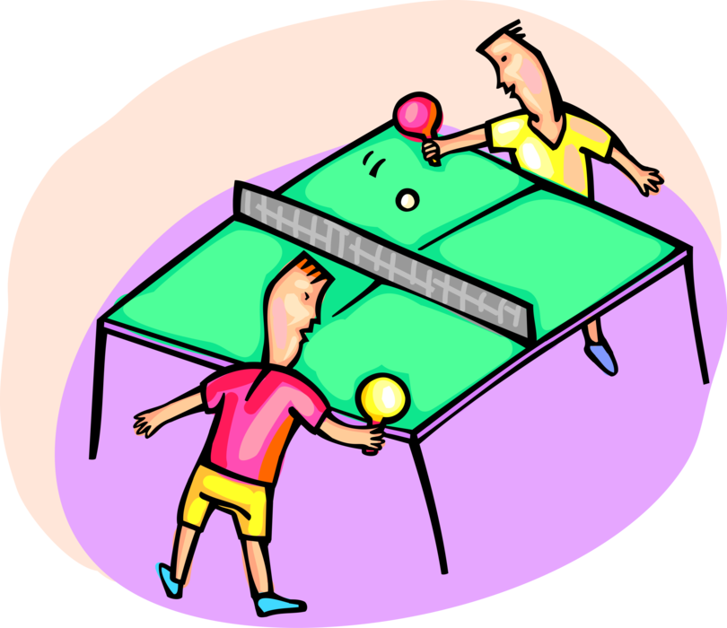 Vector Illustration of Kids Playing Game of Table Tennis Ping Pong