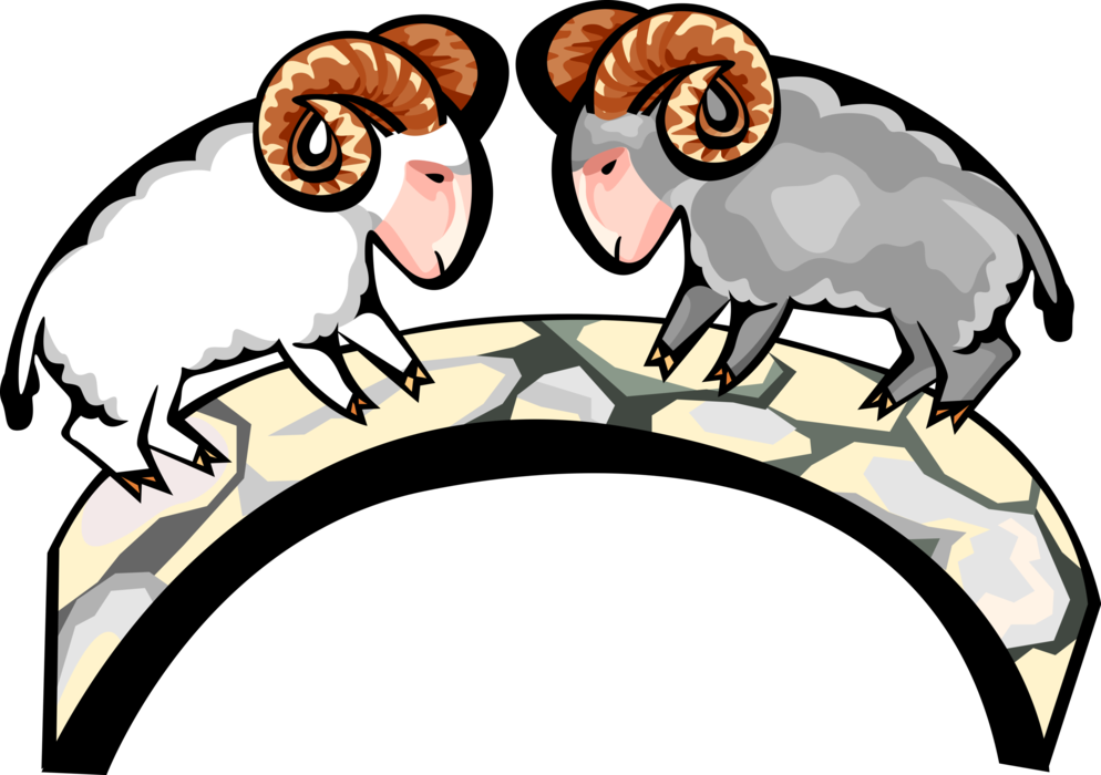 Vector Illustration of Mountain Goat Rams Butt Heads