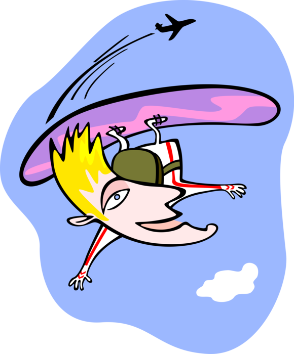 Vector Illustration of Aerial Surfer on Surfboard Parachutes from Airplane