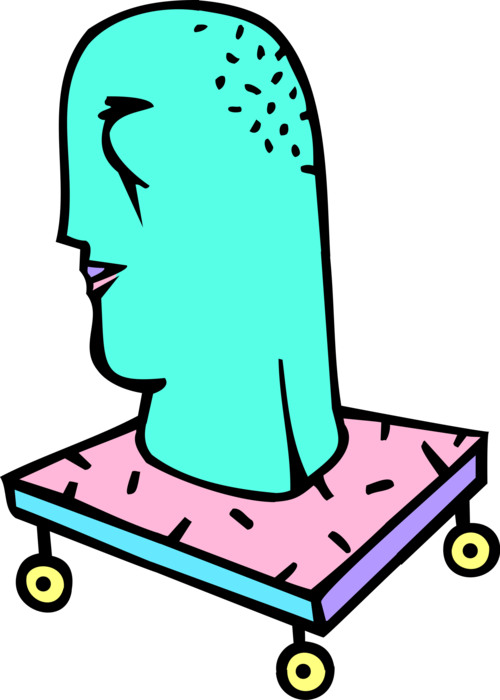 Vector Illustration of Modern Man Blue Head on Wheel Dolly
