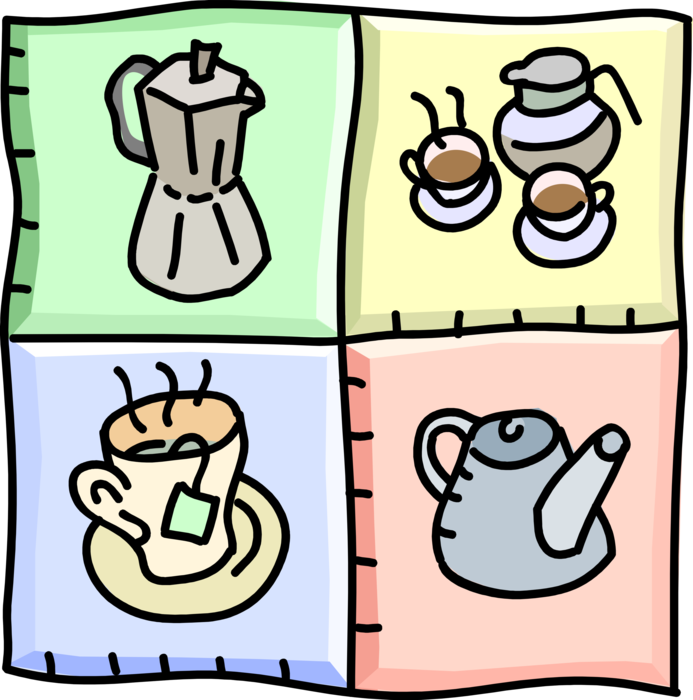 Vector Illustration of Coffee and Tea Service with Coffee and Teapots