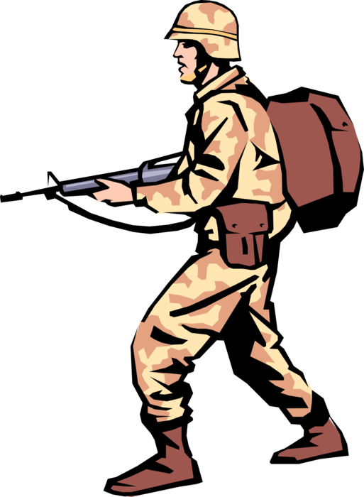 Vector Illustration of Armed Forces Military Combat Soldier Surges Head First into Battle
