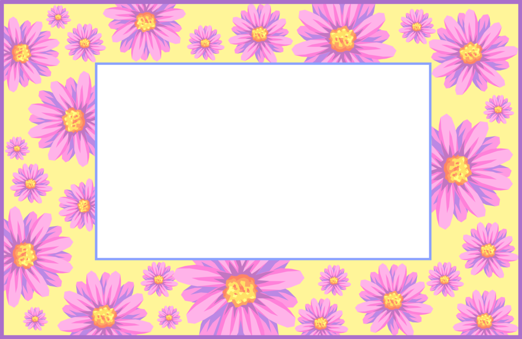 Vector Illustration of Pink Flowers on Yellow Border Frame
