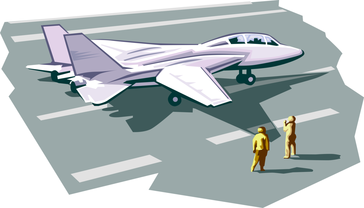 Vector Illustration of United States Navy Grumman F-14 Tomcat Fighter on Aircraft Carrier