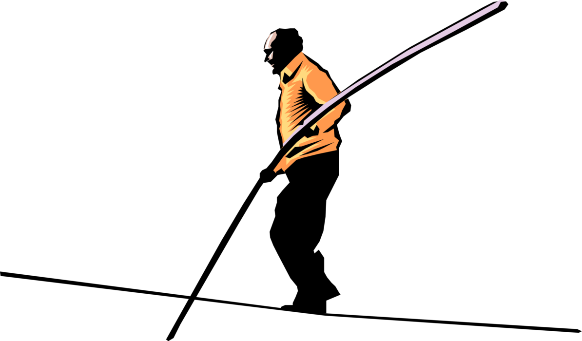 Vector Illustration of Tightrope Walker Balancing in Circus Highwire Act