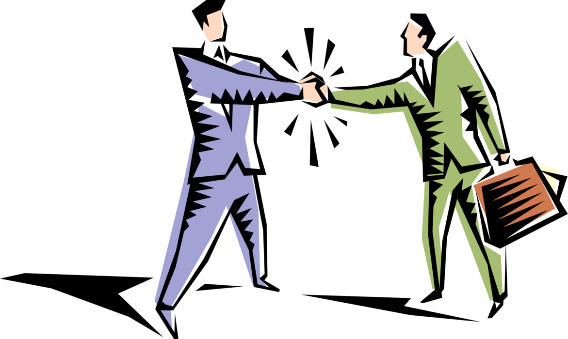 Vector Illustration of Business Executives Meet and Shake Hands