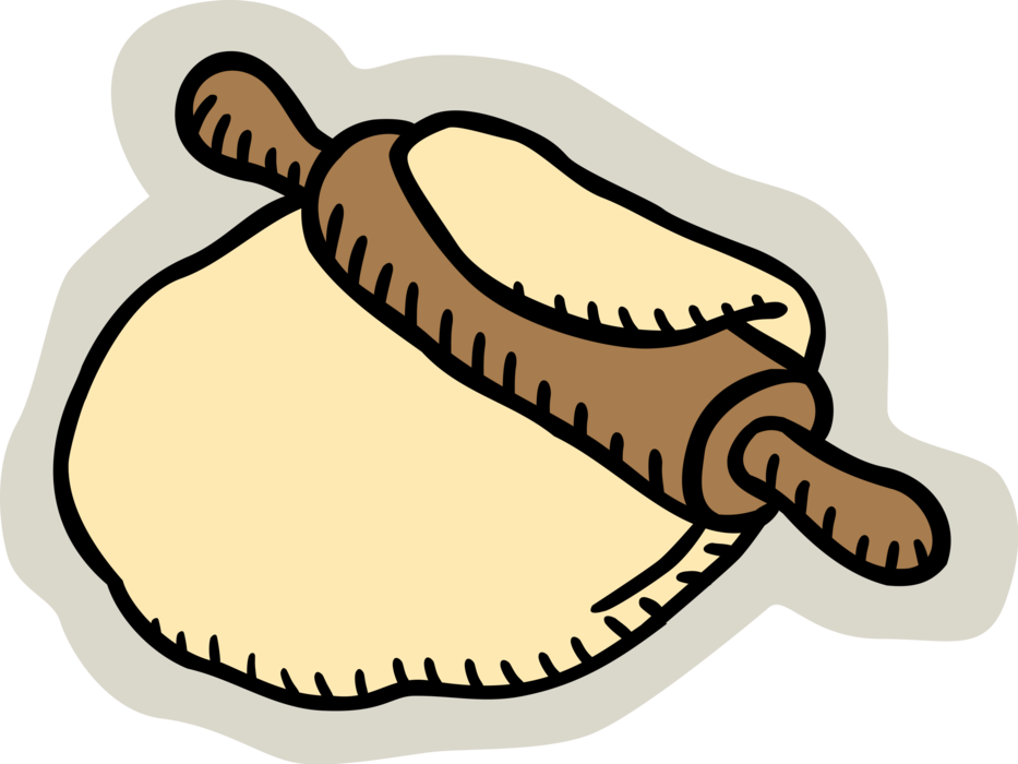 Vector Illustration of Rolled Baking Flour Dough with Rolling Pin