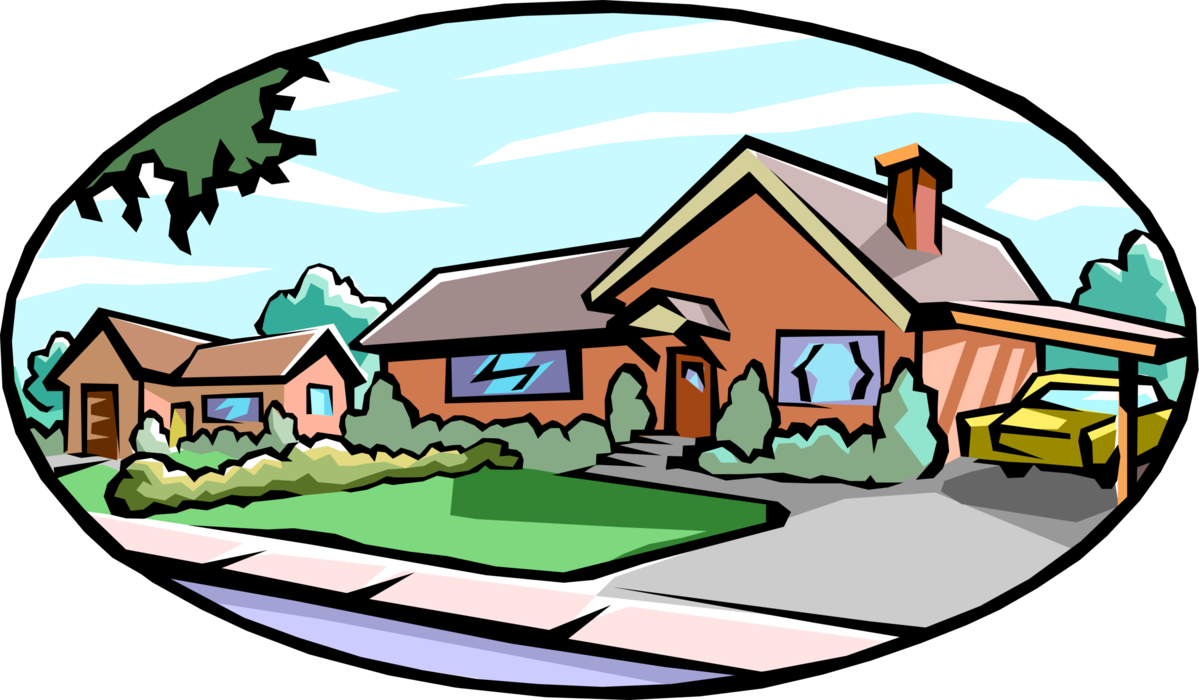 Vector Illustration of Residence House Family Home with Street Scene