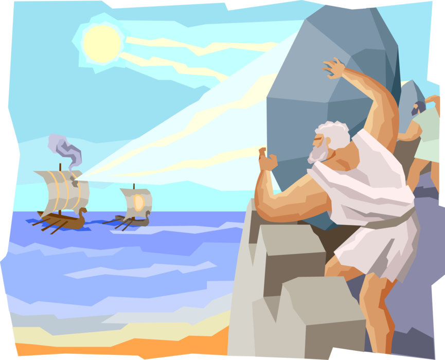 Vector Illustration of Archimedes Ancient Greek Mathematician with Burning Mirrors used Parabolic Mirrors to Set Fire to Ships