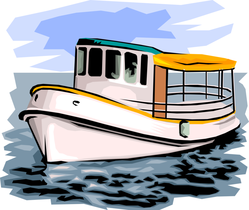 Vector Illustration of Passenger Taxi Pleasure Boat Watercraft Water-Borne Vehicle