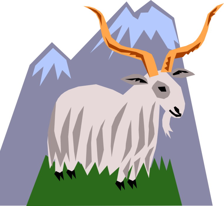 Vector Illustration of Mountain Goat with Horns Climbing Mountain