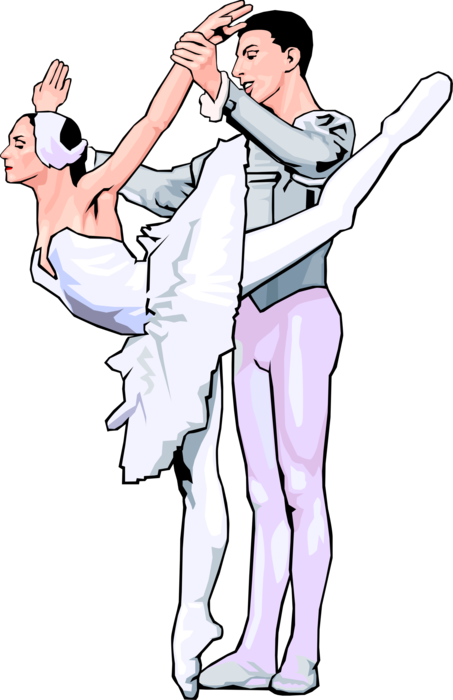 Vector Illustration of Ballerina in Pose During Ballet with Male Ballet Dancer