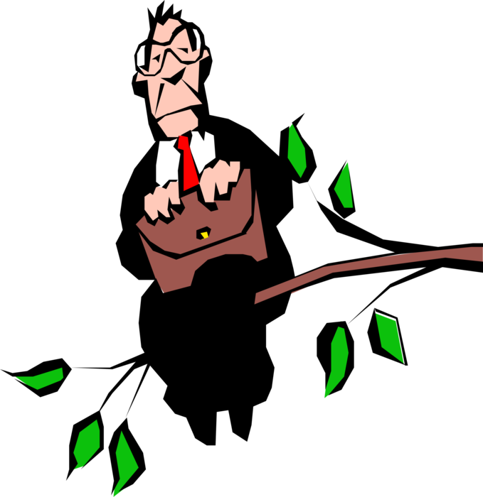 Vector Illustration of Fearless Businessman Out on Limb Tree Branch