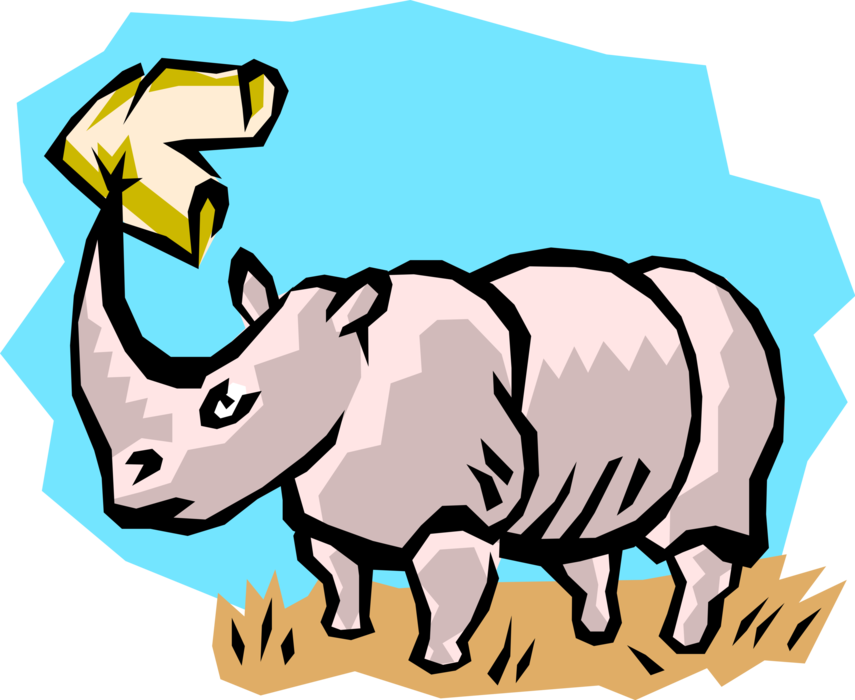 Vector Illustration of Thick-Skinned African Rhinoceros After Charging