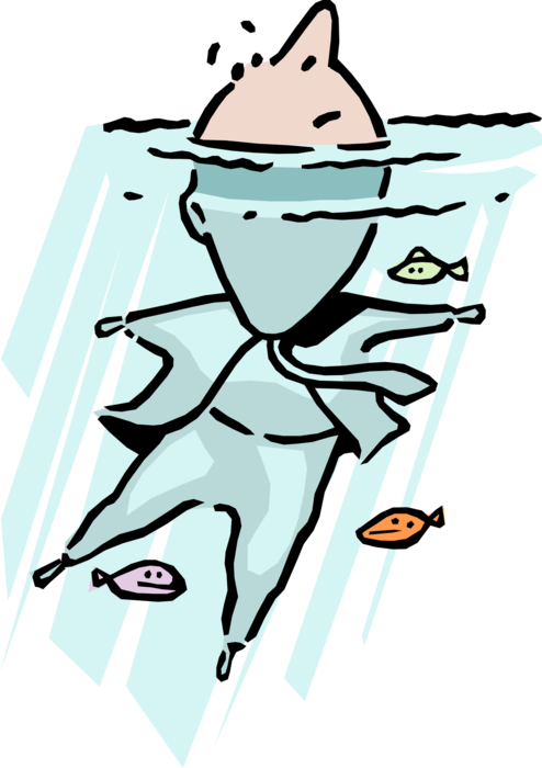 Vector Illustration of Keep Your Head Above Water Idiom Drowning Businessman 