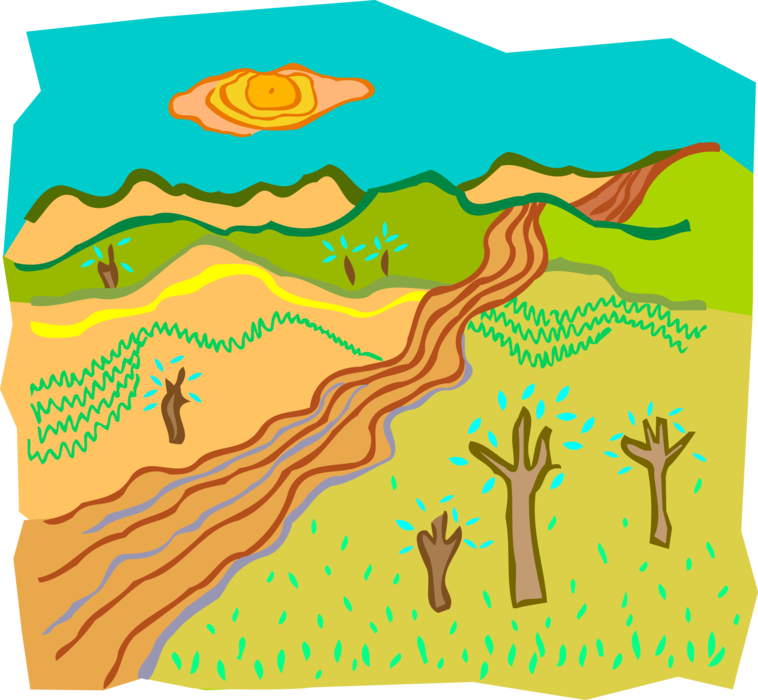 Vector Illustration of Road Stretching through Countryside