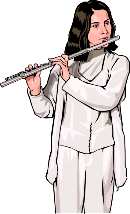 Vector Illustration of Flutist Musician Plays the Flute Musical Instrument