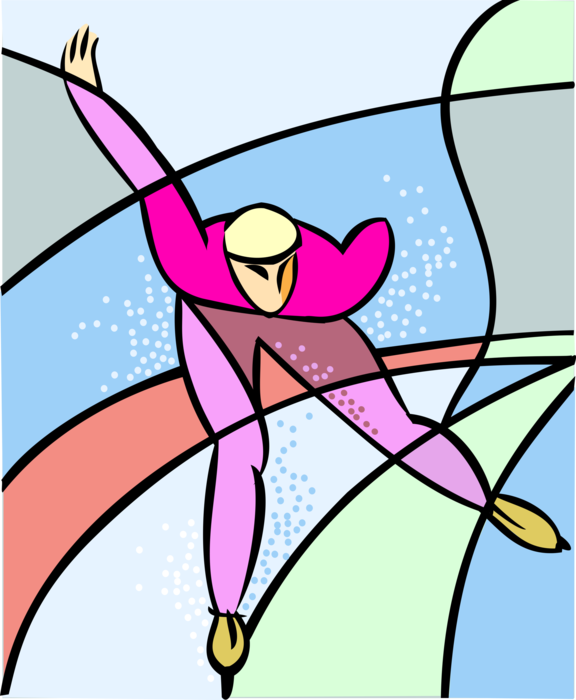 Vector Illustration of Olympic Sports Speed Skater in Long Distance Skating Race on Ice