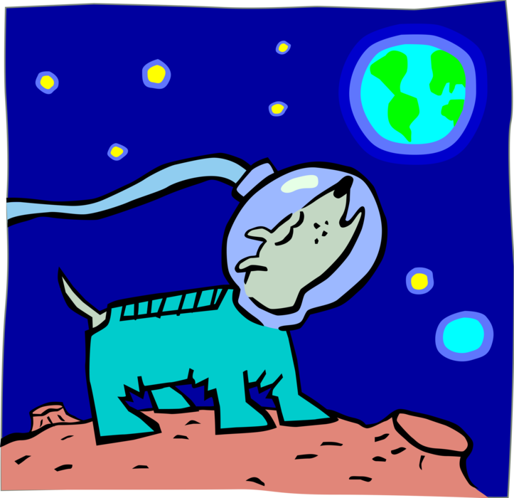 Vector Illustration of Space Dog Astronaut on the Moon Lunar Surface