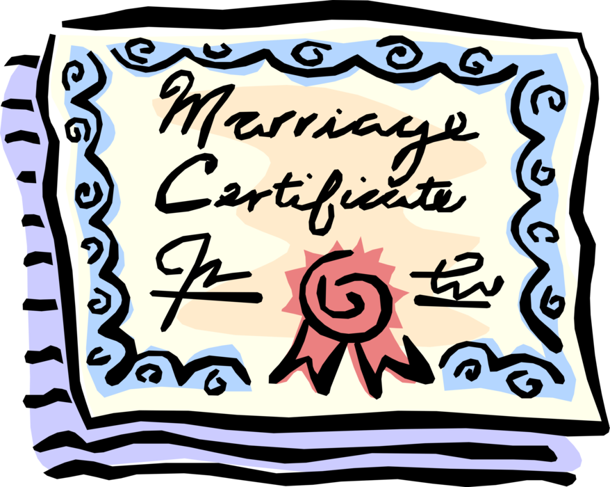 Vector Illustration of Marriage Certificate Official Legal Record Issued by Government with Legal Seal
