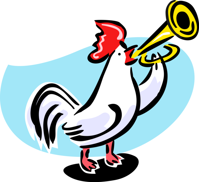 Vector Illustration of Male Chicken Rooster or Cockerel Playing Reveille