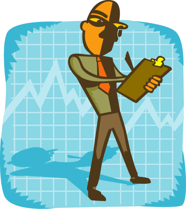 Vector Illustration of Businessman on Graph with Clipboard Portable Writing Surface