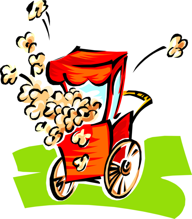 Vector Illustration of Popcorn Machine Wheel Cart Popping Corn Snack Food