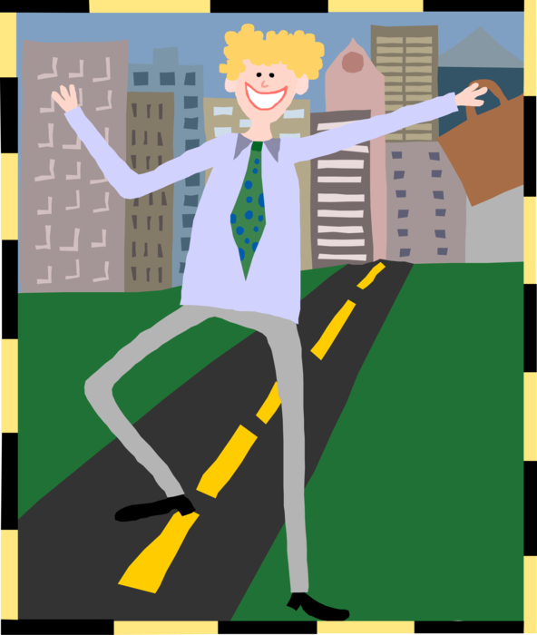 Vector Illustration of Businessman Leaving City for the Suburbs