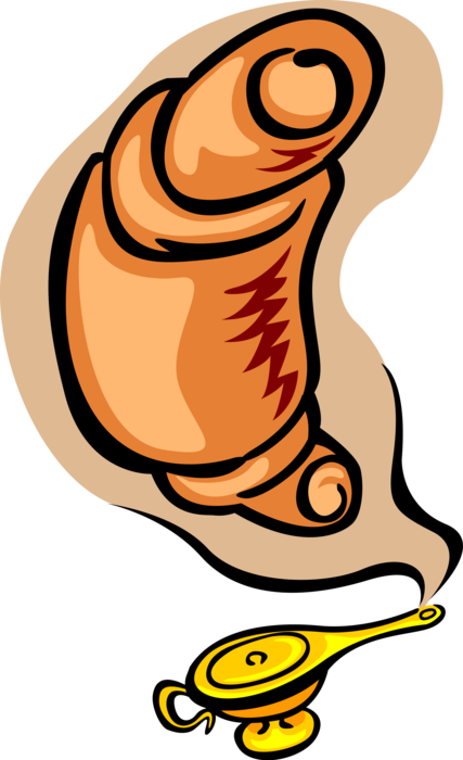 Vector Illustration of Aladdin's Magic Lamp Conjures Up Freshly Baked Flaky, Viennoiserie-Pastry Croissant