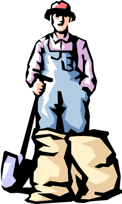 Vector Illustration of Farmer with Shovel and Seeds for Planting Crops
