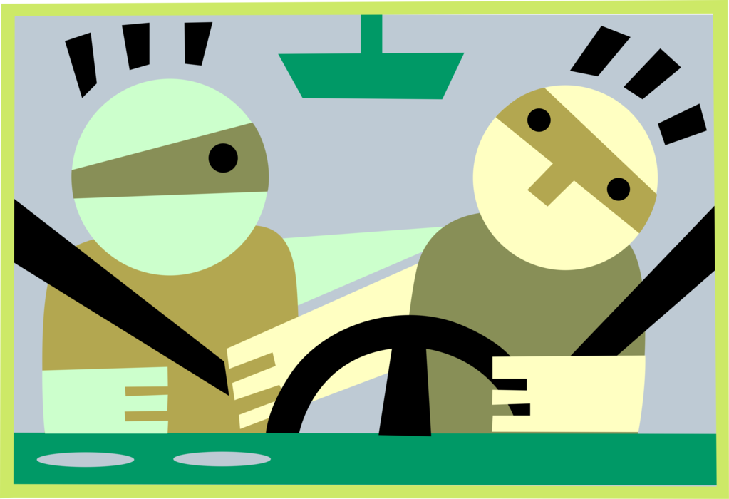 Vector Illustration of Safe Driving with Seatbelts in Automobile