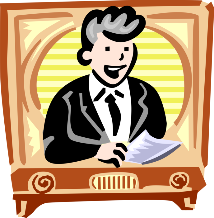 Vector Illustration of Television TV Anchorman Reading the News Report