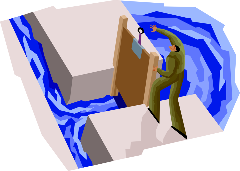 Vector Illustration of Man Opening the Floodgate with Water Flowing