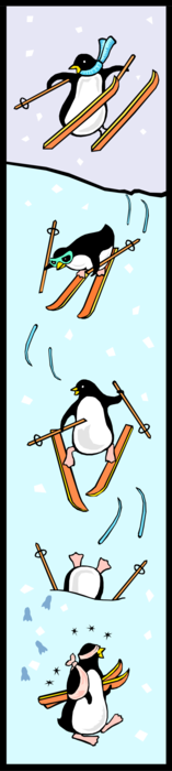 Vector Illustration of Winter Sports Downhill Skiing Penguins