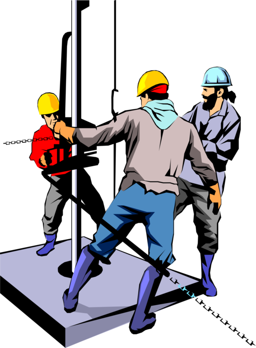 Vector Illustration of Fossil Fuel Petroleum and Gas Industry Oil Derrick Workers Drill for Oil and Natural Gas