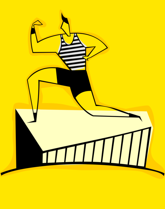 Vector Illustration of Bodybuilder Strongman Posturing and Showing Off Muscle Strength