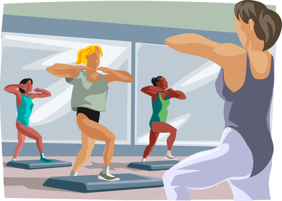 Vector Illustration of Aerobics Exercise and Physical Fitness Workout