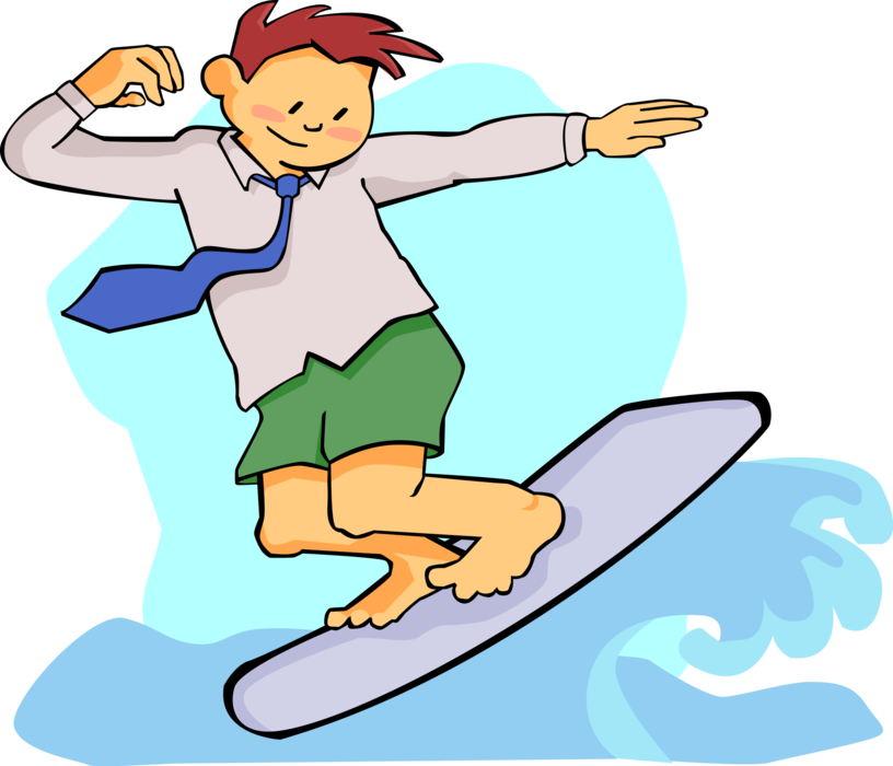 Vector Illustration of Business Surfing Wave on Surfboard