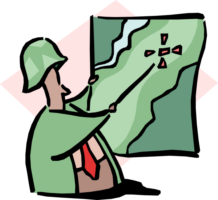 Vector Illustration of Businessman War Commander Presents Battle Plan Strategy