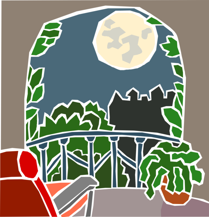 Vector Illustration of Moonlight on Balcony
