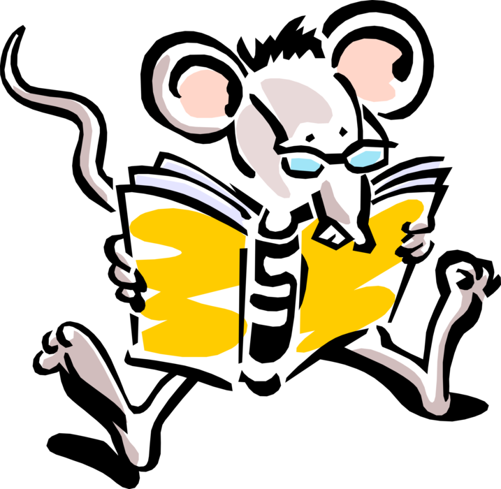 Vector Illustration of Rodent Mouse Reading Book