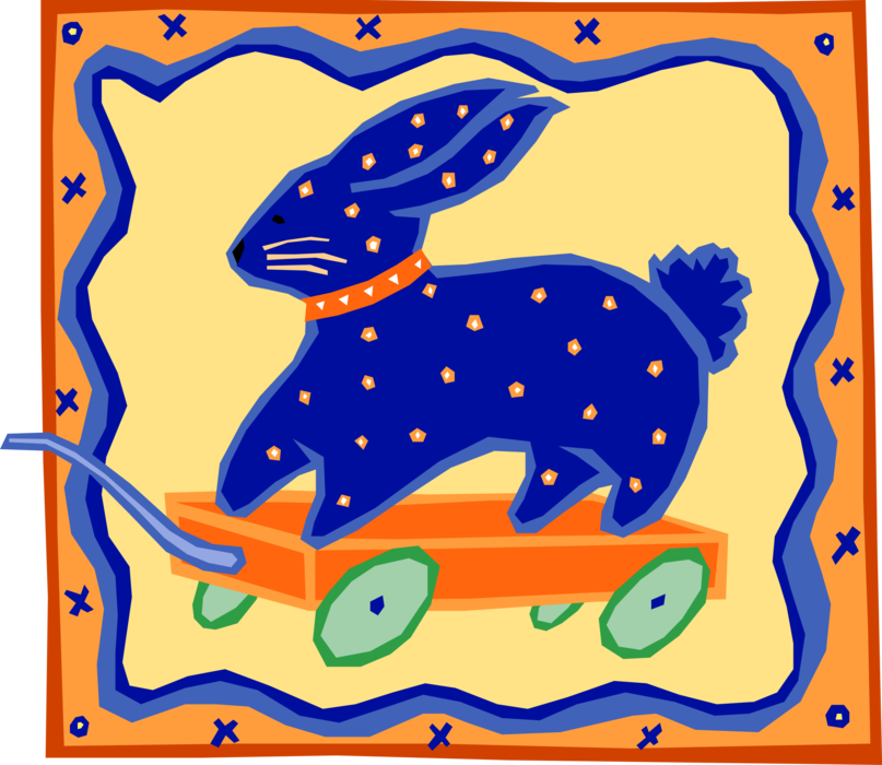 Vector Illustration of Small Mammal Rabbit Rides on Wagon