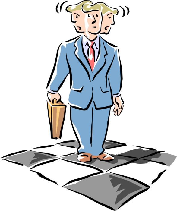 Vector Illustration of Confused Businessman Caught in Confusing Situation