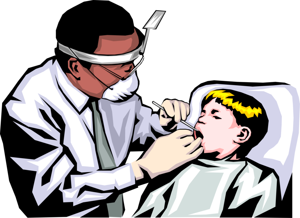 Vector Illustration of Young Boy at the Dentist "Open Wide"