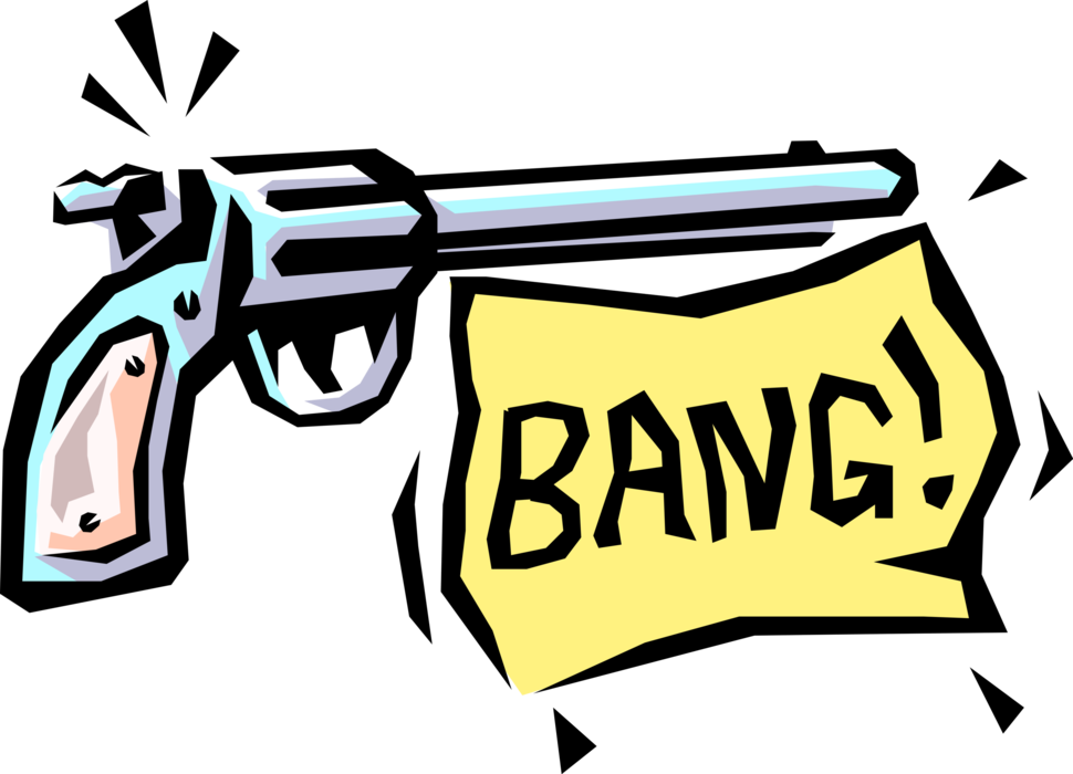Vector Illustration of Handgun Handheld Firearm Weapon Gun Shoots Bang!