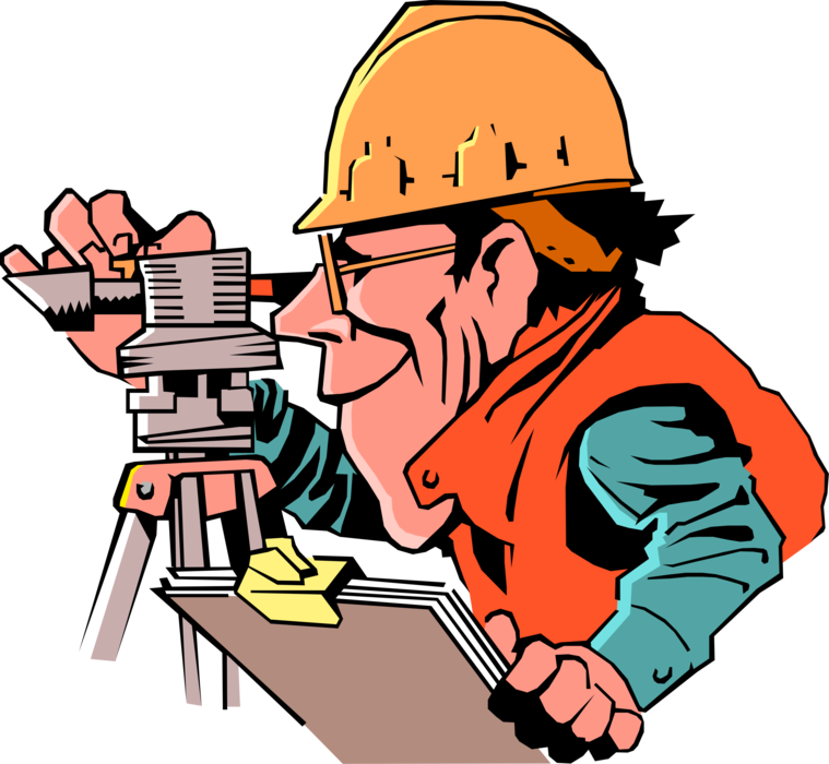 Vector Illustration of Construction Surveyor Surveys the Ground